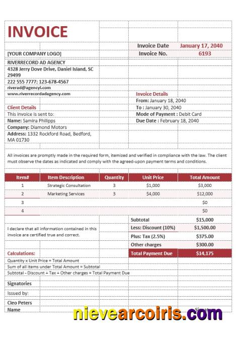 Blank Advertising Agency Invoice
